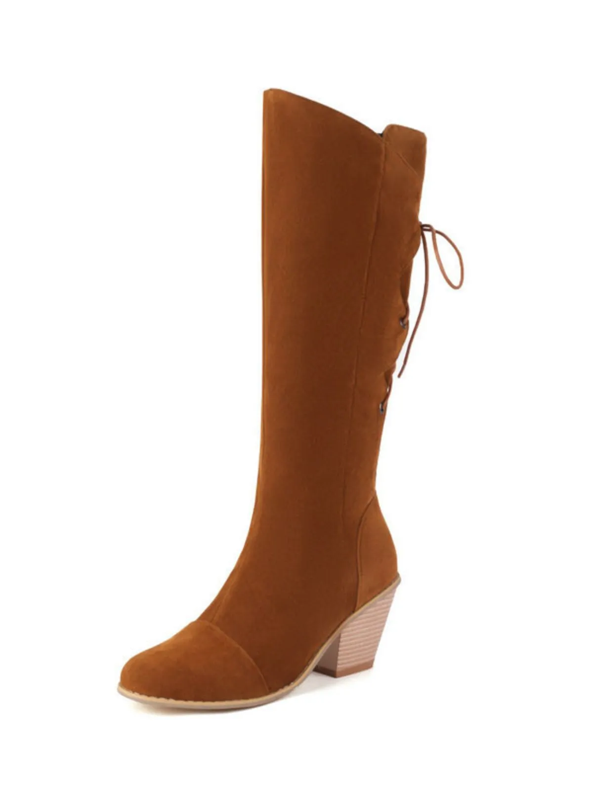 Suede Knee Lace-Up Block Heel Boots sold by Retro Stage product image thumbnail 2
