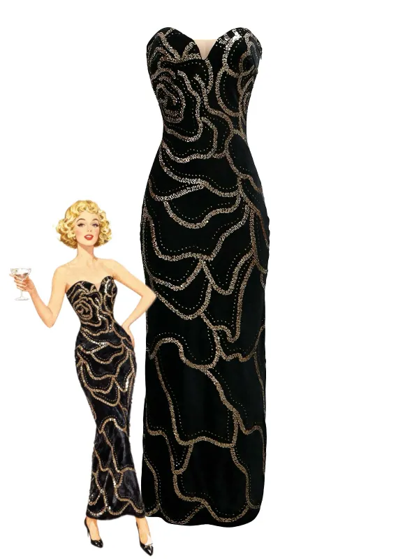 Black 1980s Strapless Sequin Bodycon Dress sold by Retro Stage