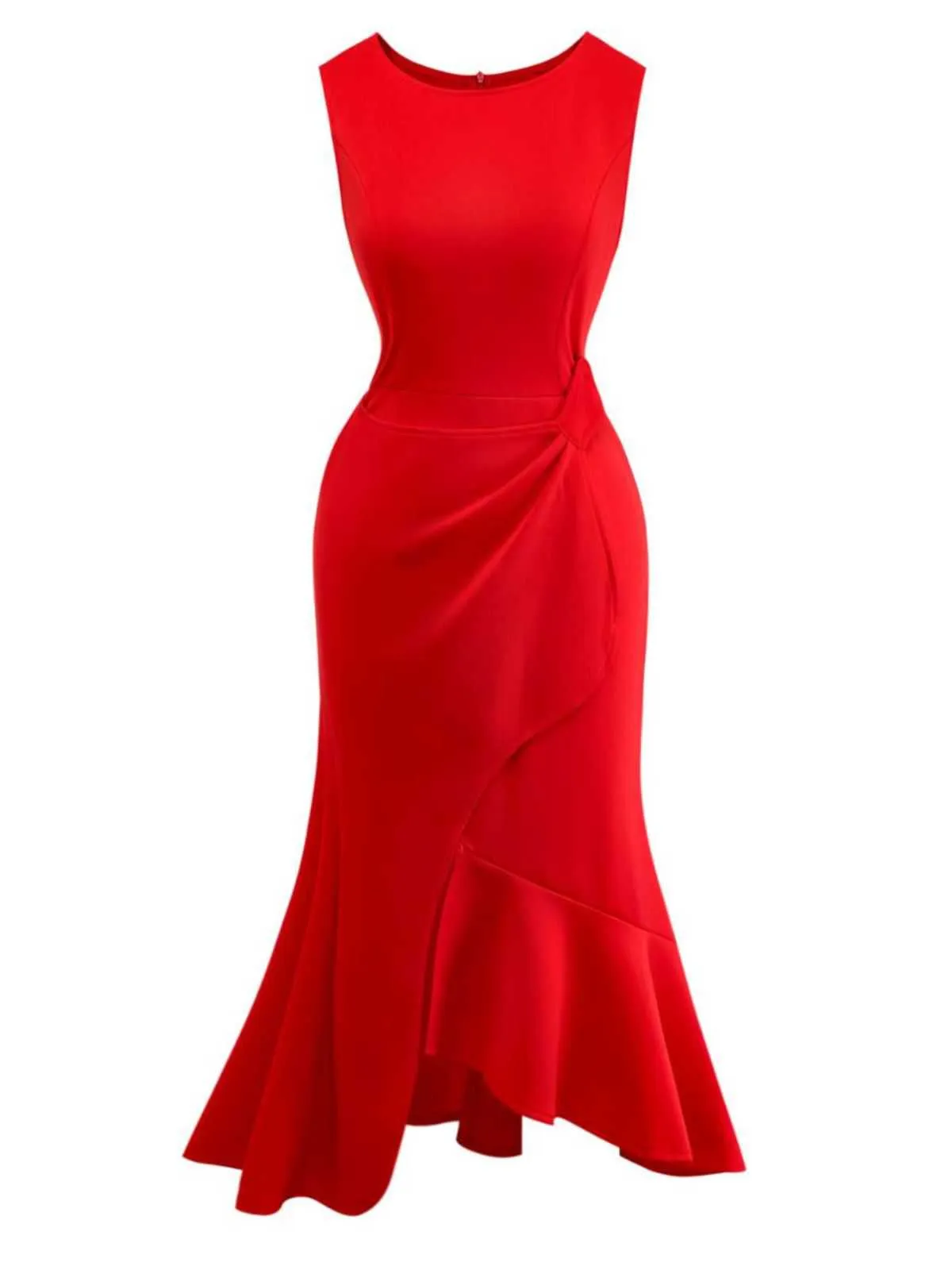 Red 1960s Ruffle Hem Asymmetric Sleeveless Dress sold by Retro Stage product image thumbnail 2