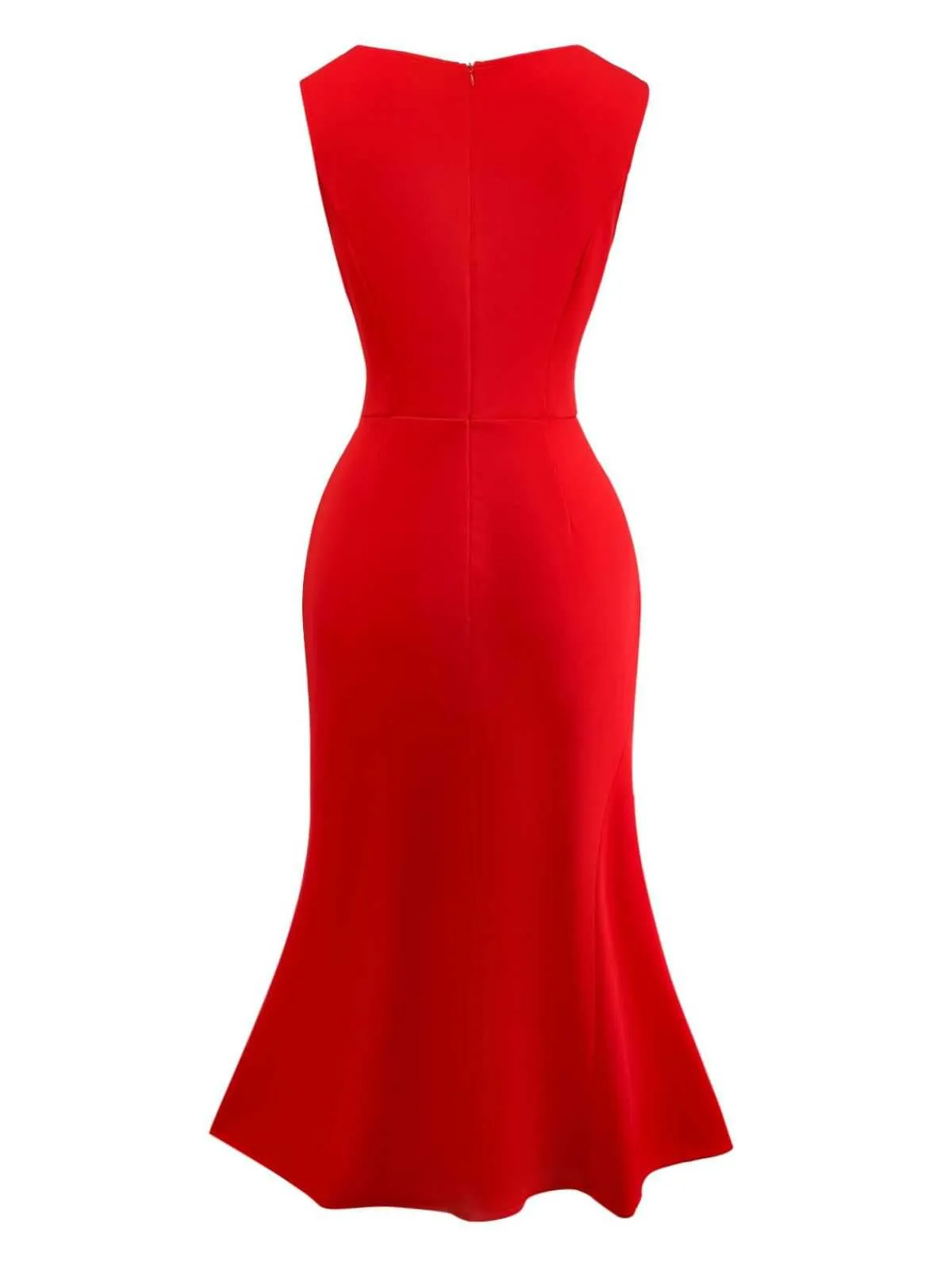 Red 1960s Ruffle Hem Asymmetric Sleeveless Dress sold by Retro Stage product image thumbnail 3