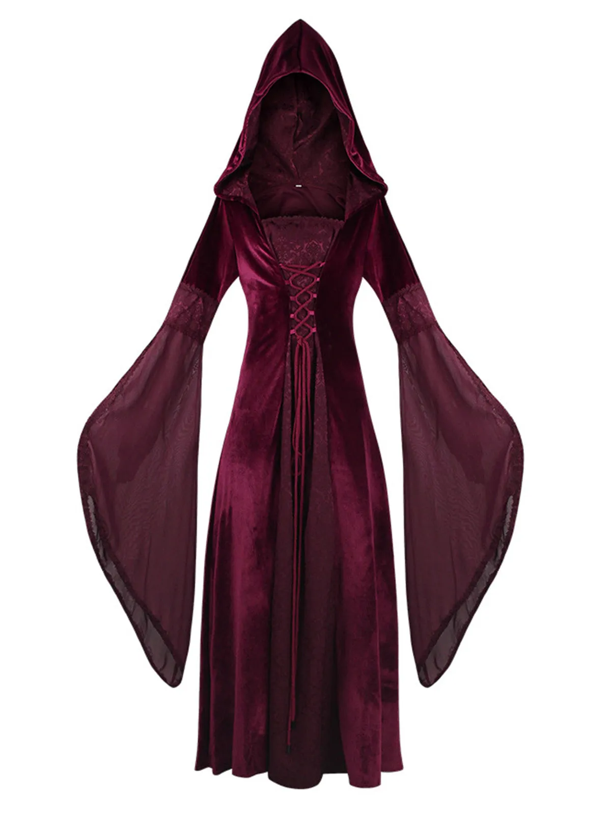 1980s Velvet Medieval Lace-Up Hooded Dress sold by Retro Stage product image thumbnail 2
