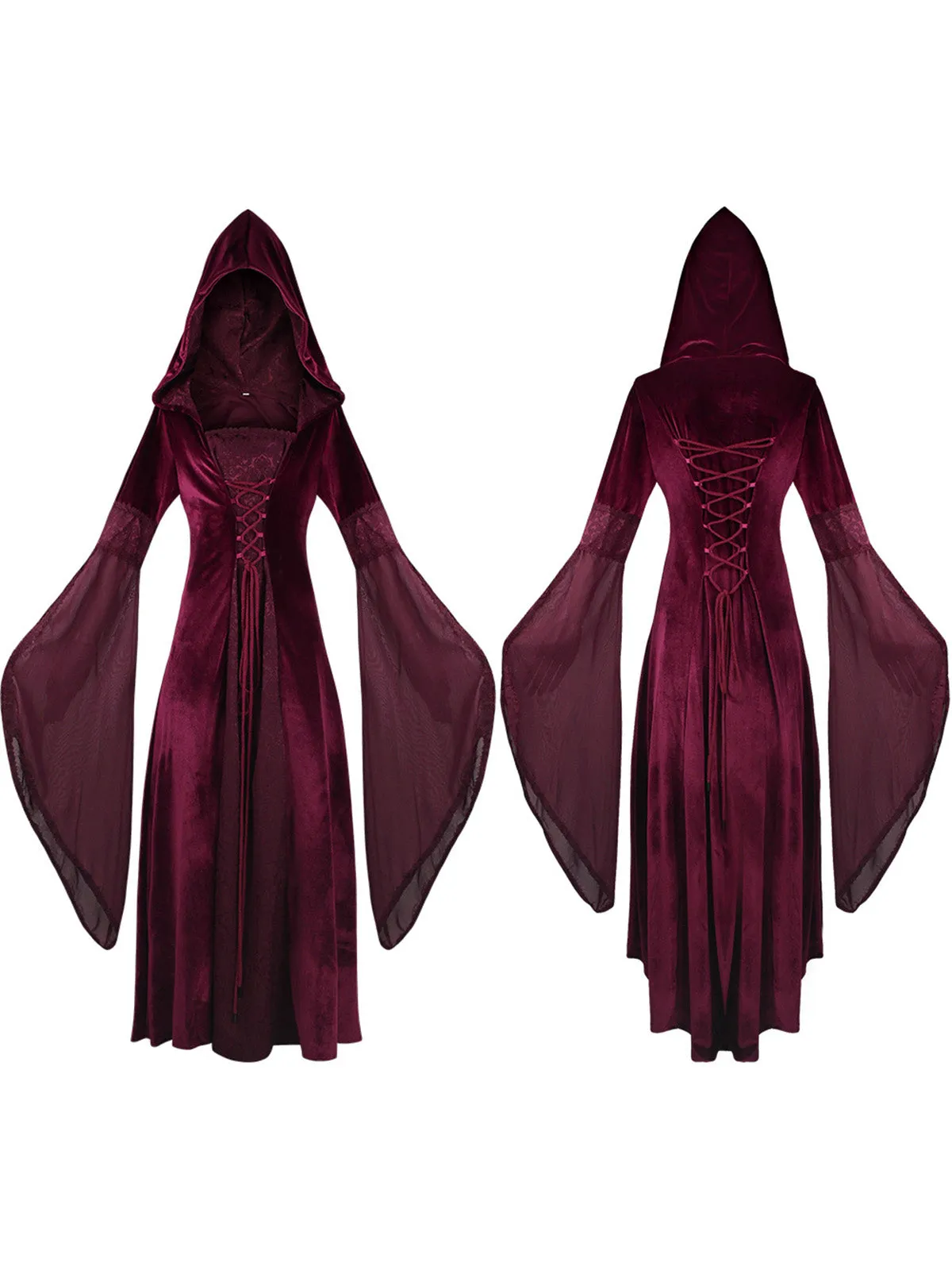 1980s Velvet Medieval Lace-Up Hooded Dress sold by Retro Stage product image thumbnail 3