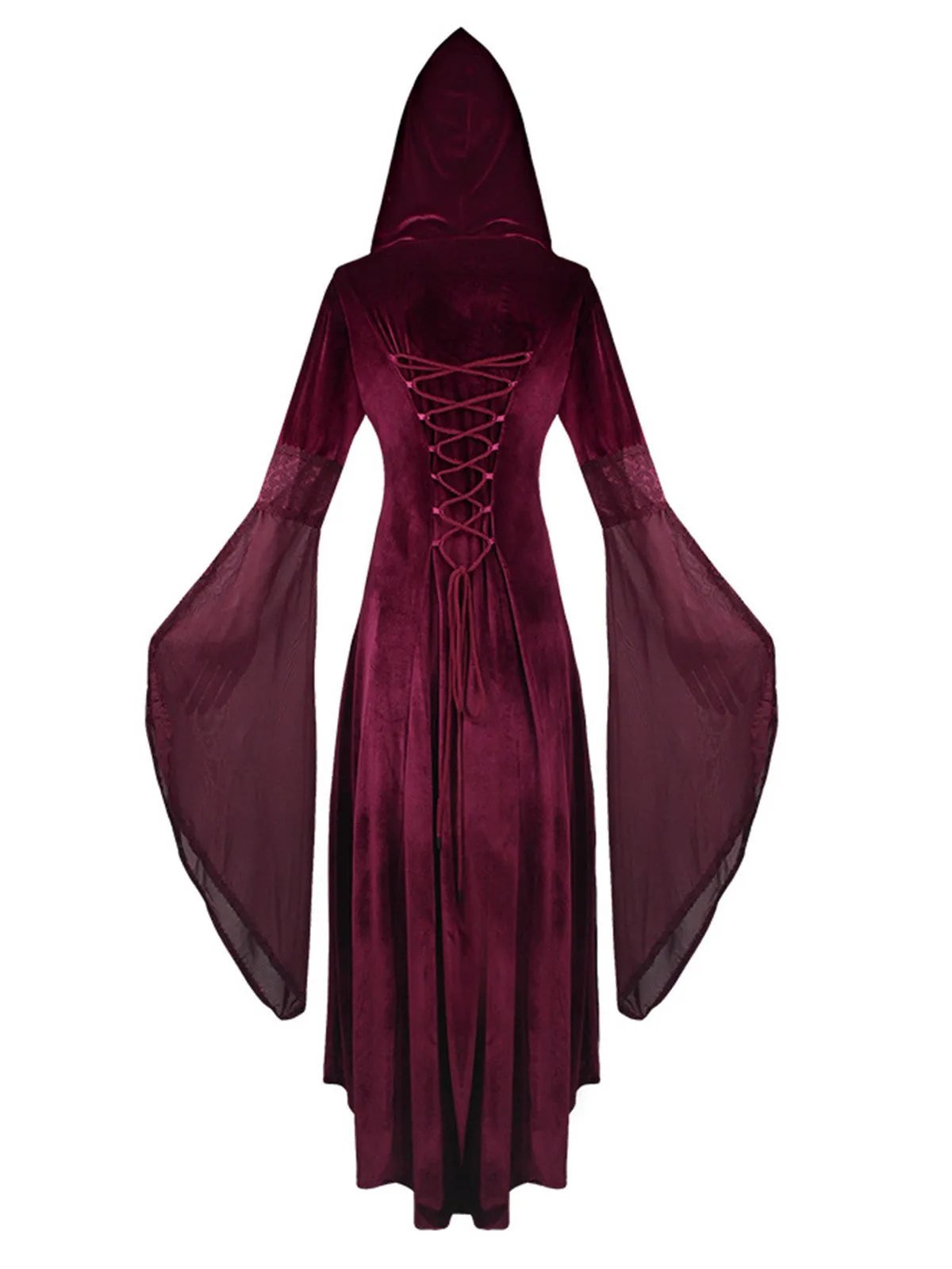 1980s Velvet Medieval Lace-Up Hooded Dress sold by Retro Stage product image thumbnail 5