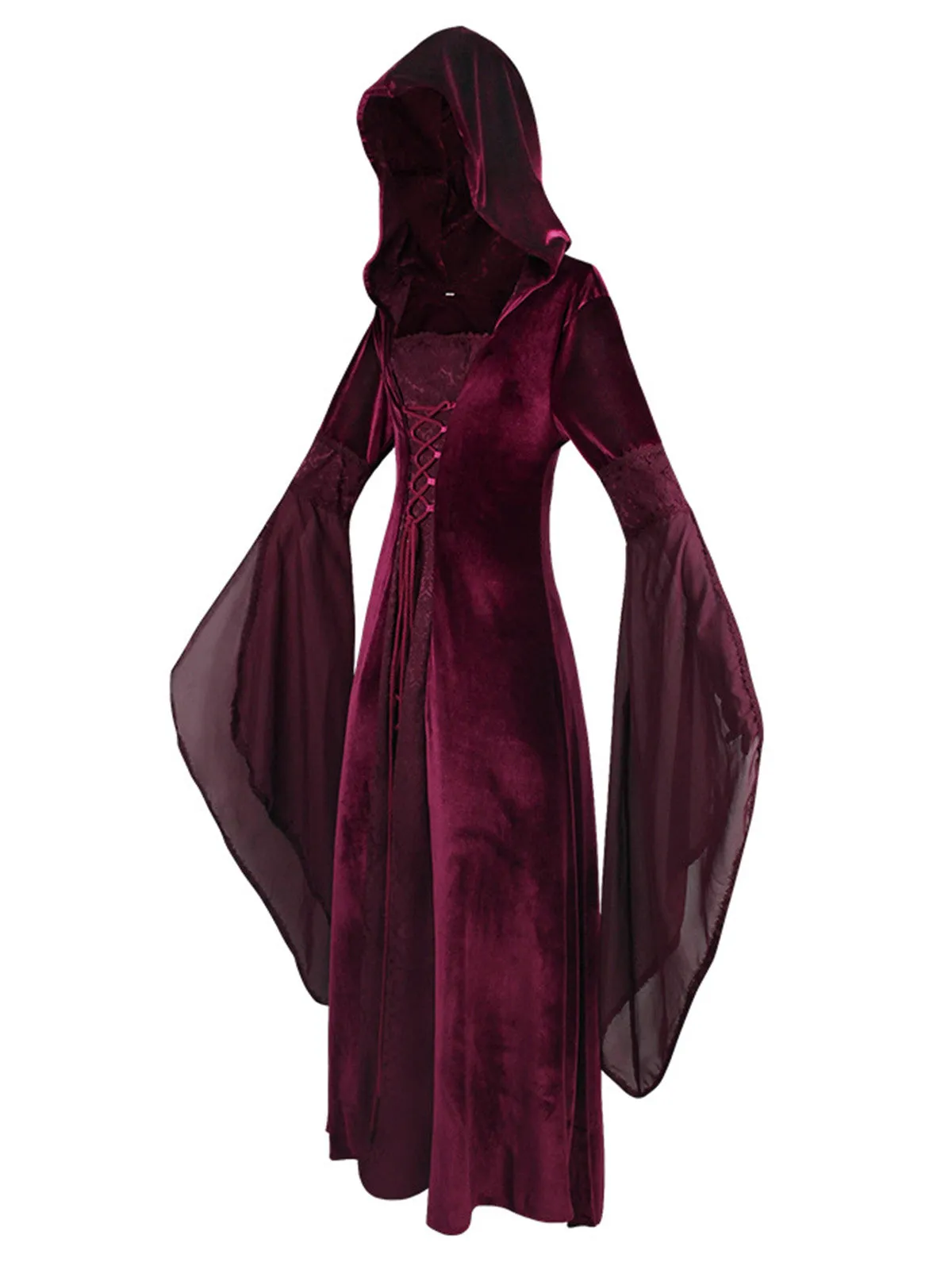 1980s Velvet Medieval Lace-Up Hooded Dress sold by Retro Stage product image thumbnail 4
