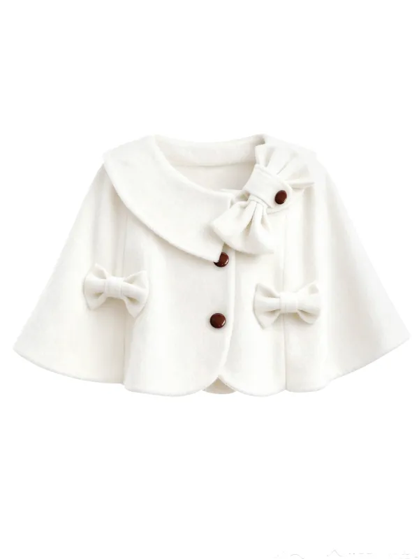 [Pre-Sale] White 1950s Solid Lapel Round Neck Bow Cape sold by Retro Stage