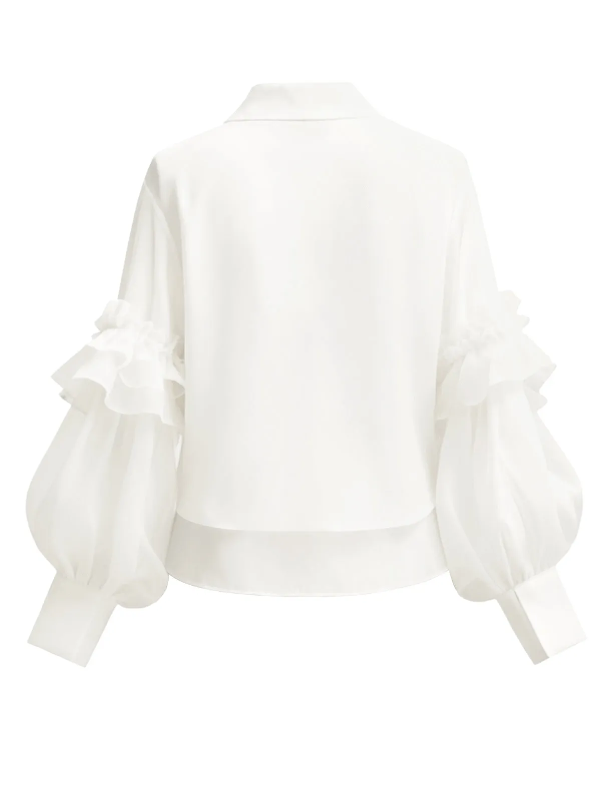 White 1940s Ruffle Lantern Sleeve Tie-Front Blouse sold by Retro Stage product image thumbnail 3