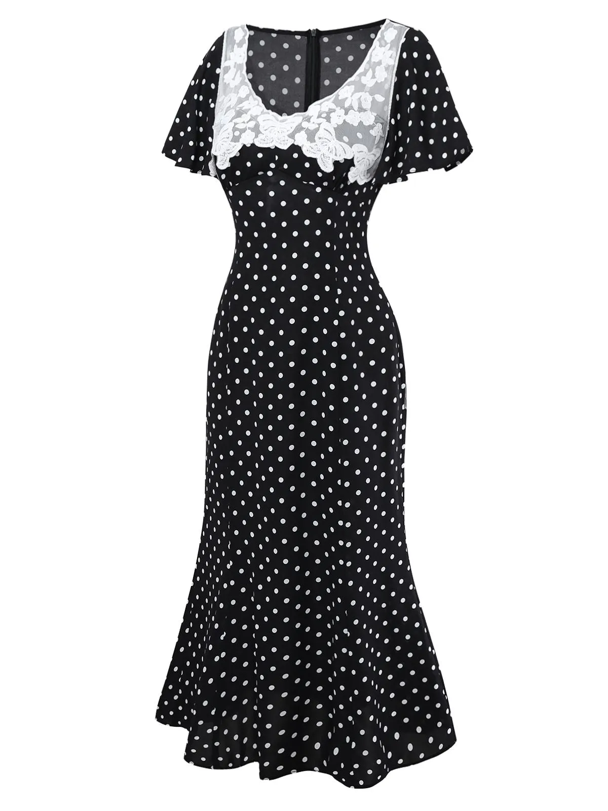 Black 1930s Lace Trim Polka Dot Dress sold by Retro Stage product image thumbnail 3