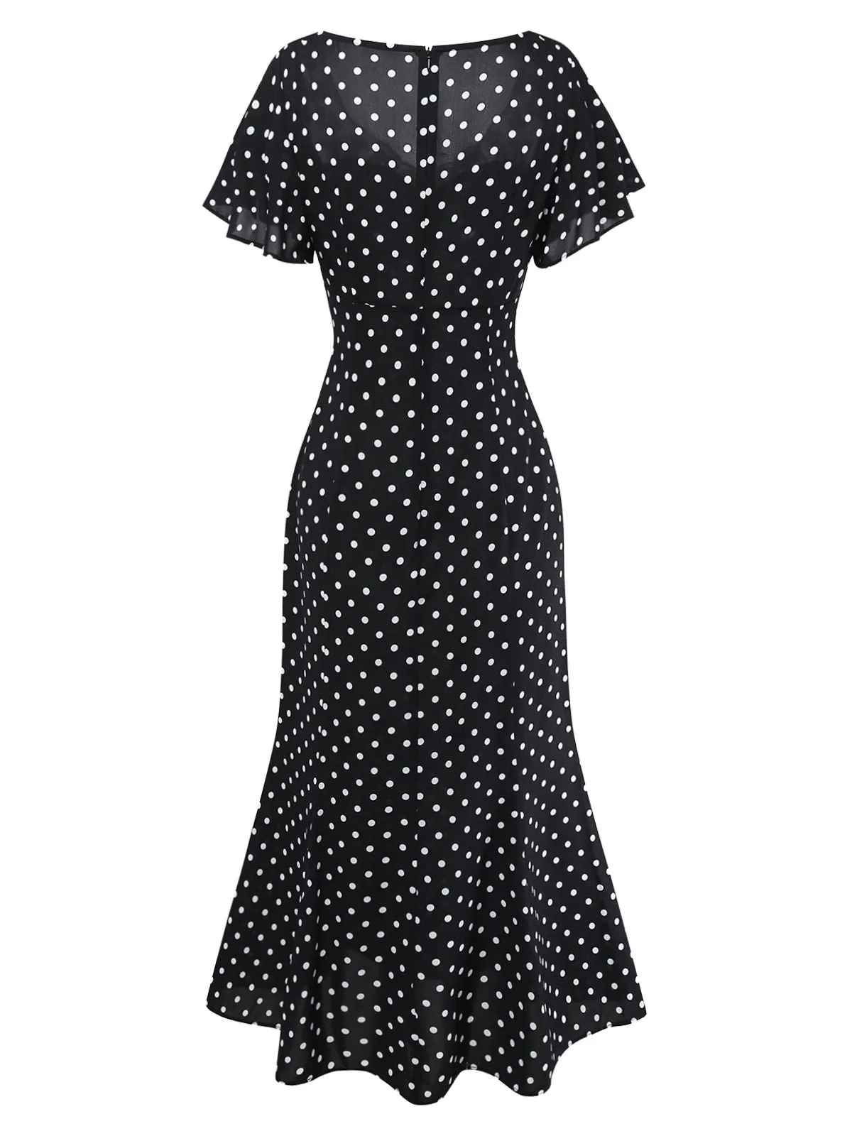 Black 1930s Lace Trim Polka Dot Dress sold by Retro Stage product image thumbnail 4