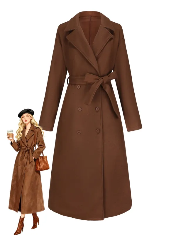 Brown 1930s Notched Collar Faux-Wool Long Coat sold by Retro Stage