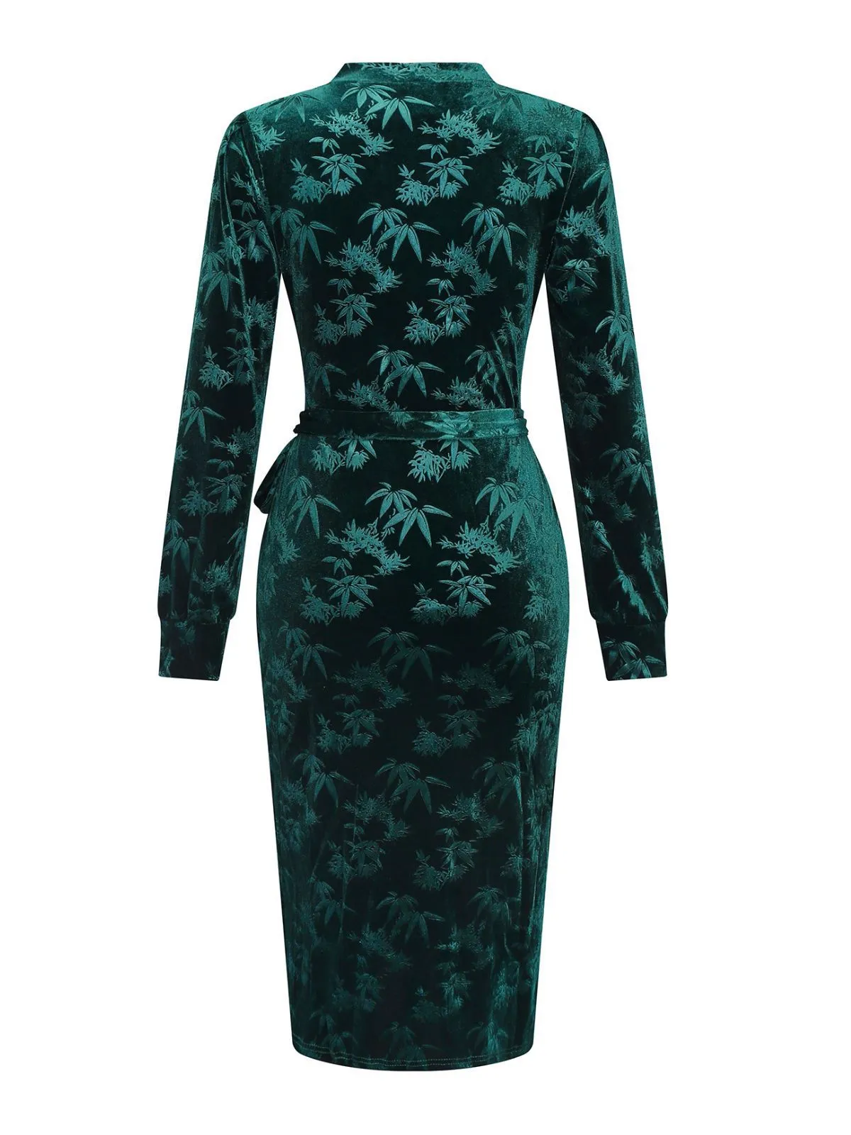 Green 1960s Velvet Plant Pattern Pencil Dress sold by Retro Stage product image thumbnail 3
