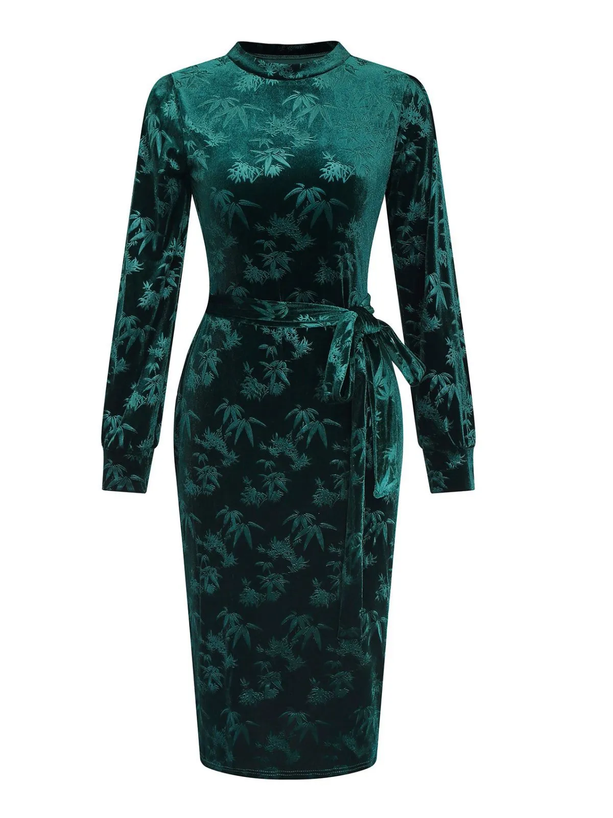 Green 1960s Velvet Plant Pattern Pencil Dress sold by Retro Stage product image thumbnail 2
