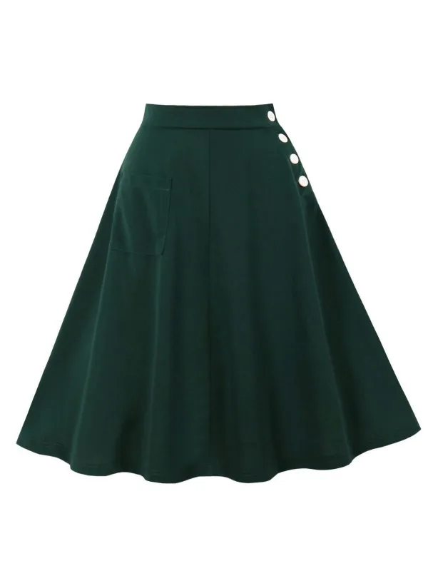 1950s Solid Side Buttons Pocket Skirt sold by Retro Stage