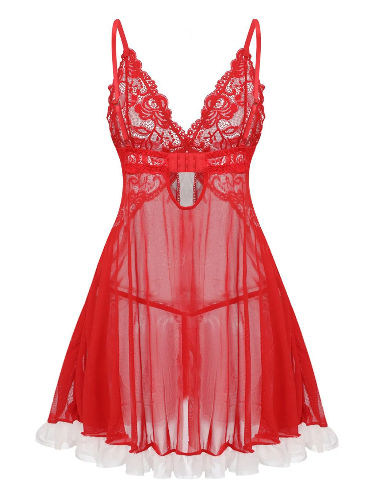 Red 1960s Lace Slip Nightgown Set sold by Retro Stage product image thumbnail 3