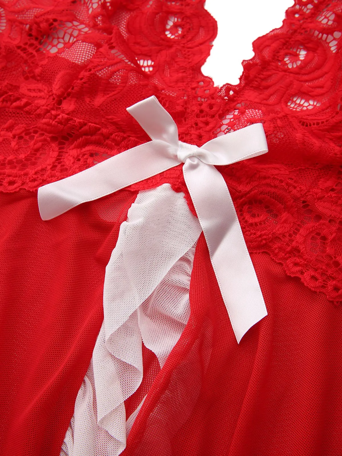 Red 1960s Lace Slip Nightgown Set sold by Retro Stage product image thumbnail 4