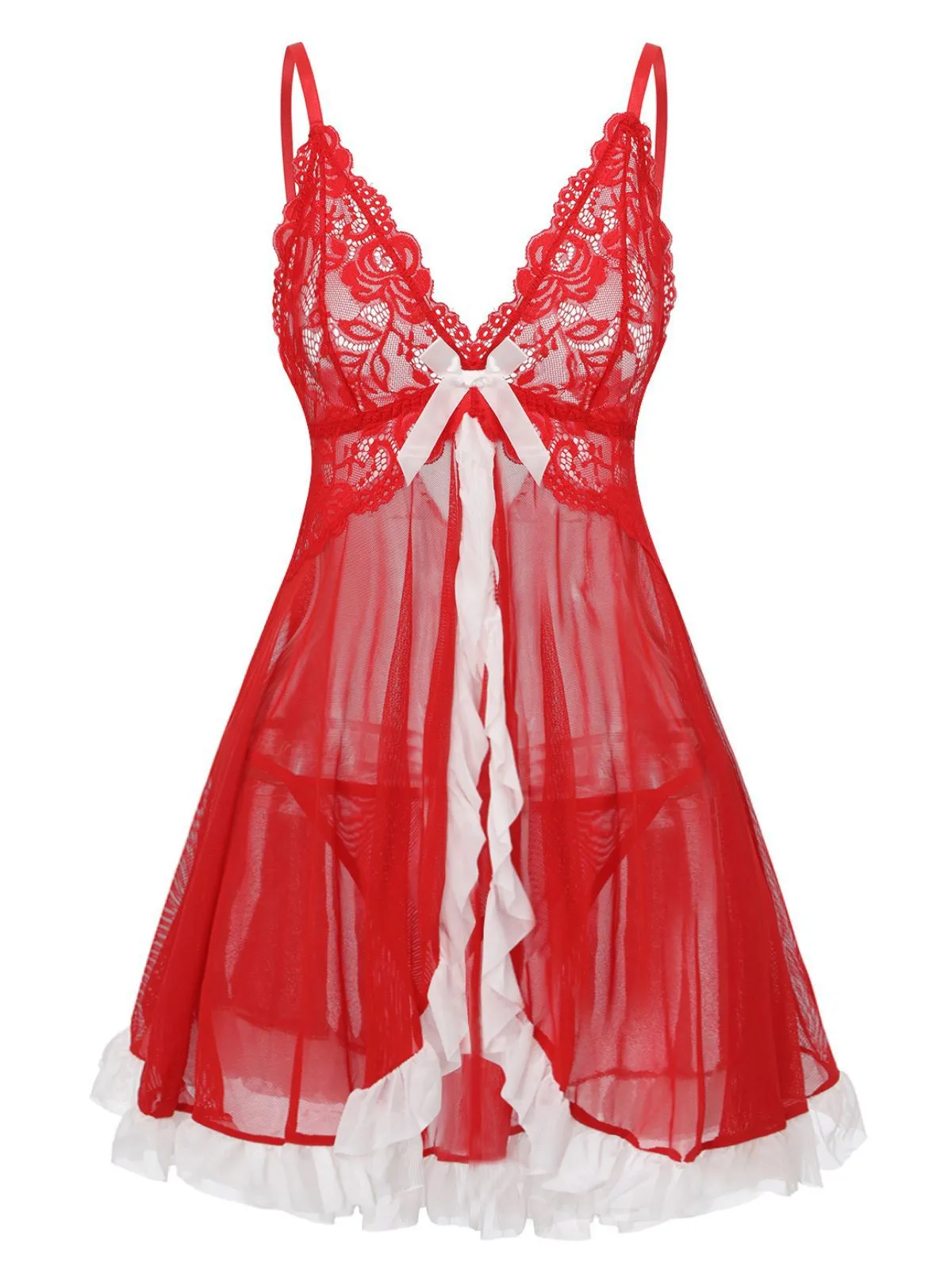 Red 1960s Lace Slip Nightgown Set sold by Retro Stage product image thumbnail 2