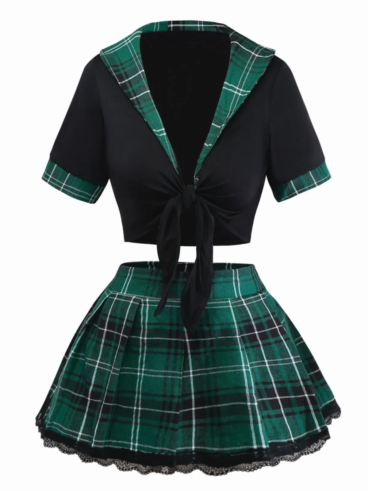 1980s Sexy Lace-Up Plaid Pajama Set sold by Retro Stage product image thumbnail 2