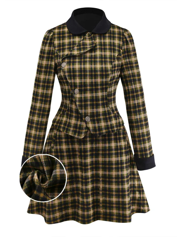 [Pre-Sale] 2PCS Green 1960s Plaid Diagonal Button Jacket & Skirt sold by Retro Stage