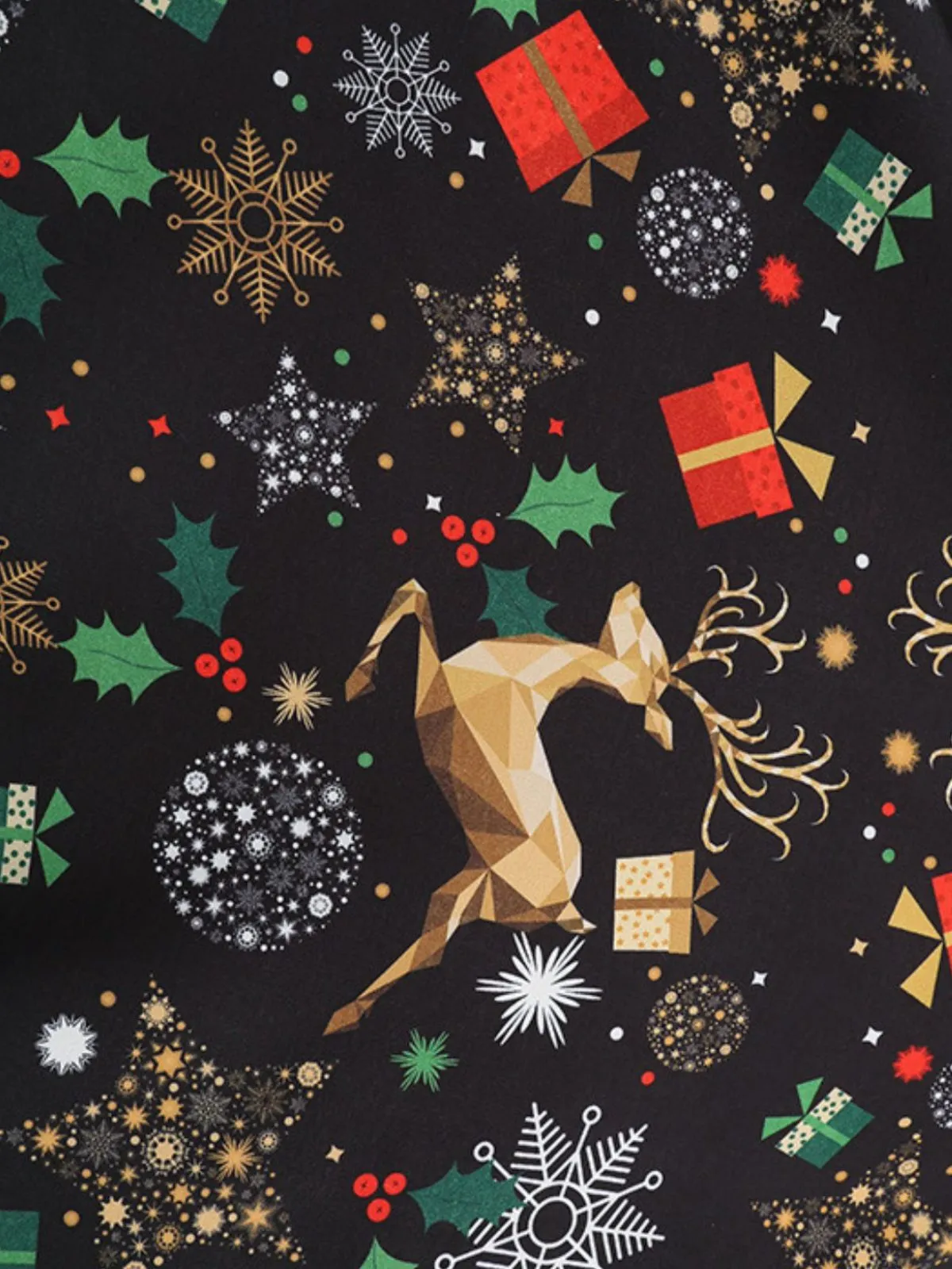 Black 1950s Christmas Print Petal Collar Belted Dress sold by Retro Stage product image thumbnail 4