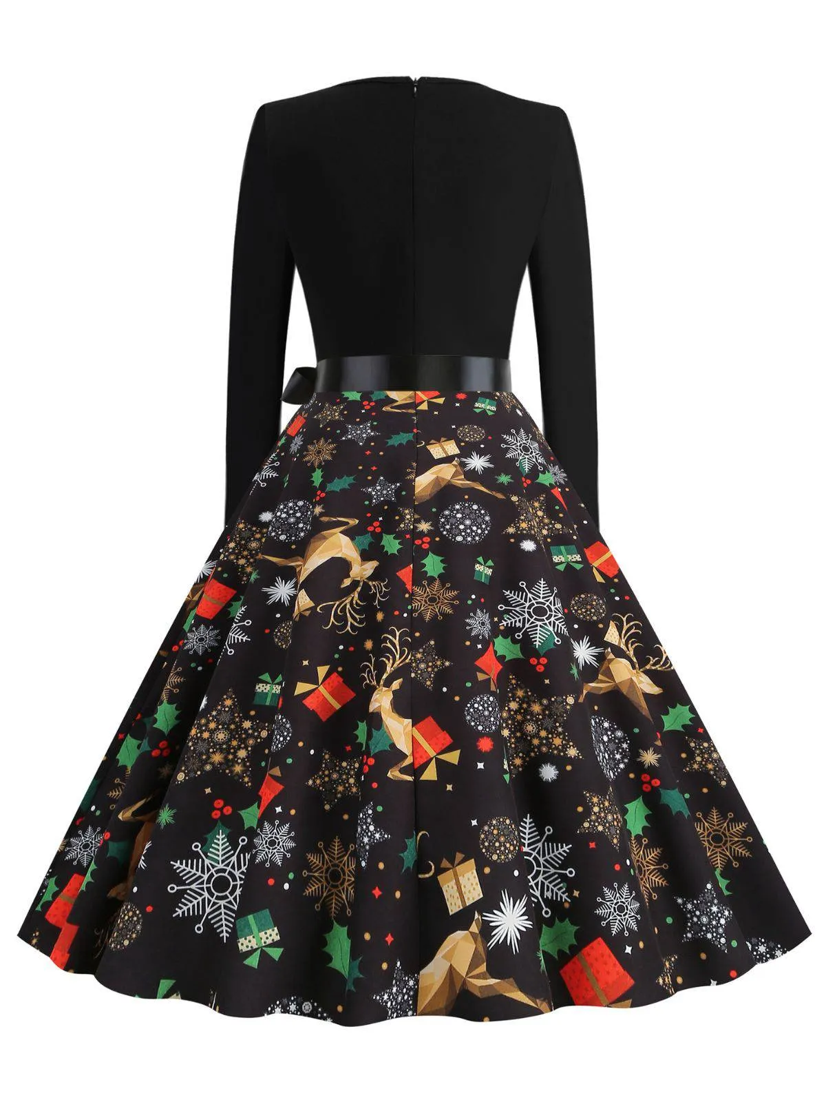 Black 1950s Christmas Print Petal Collar Belted Dress sold by Retro Stage product image thumbnail 3