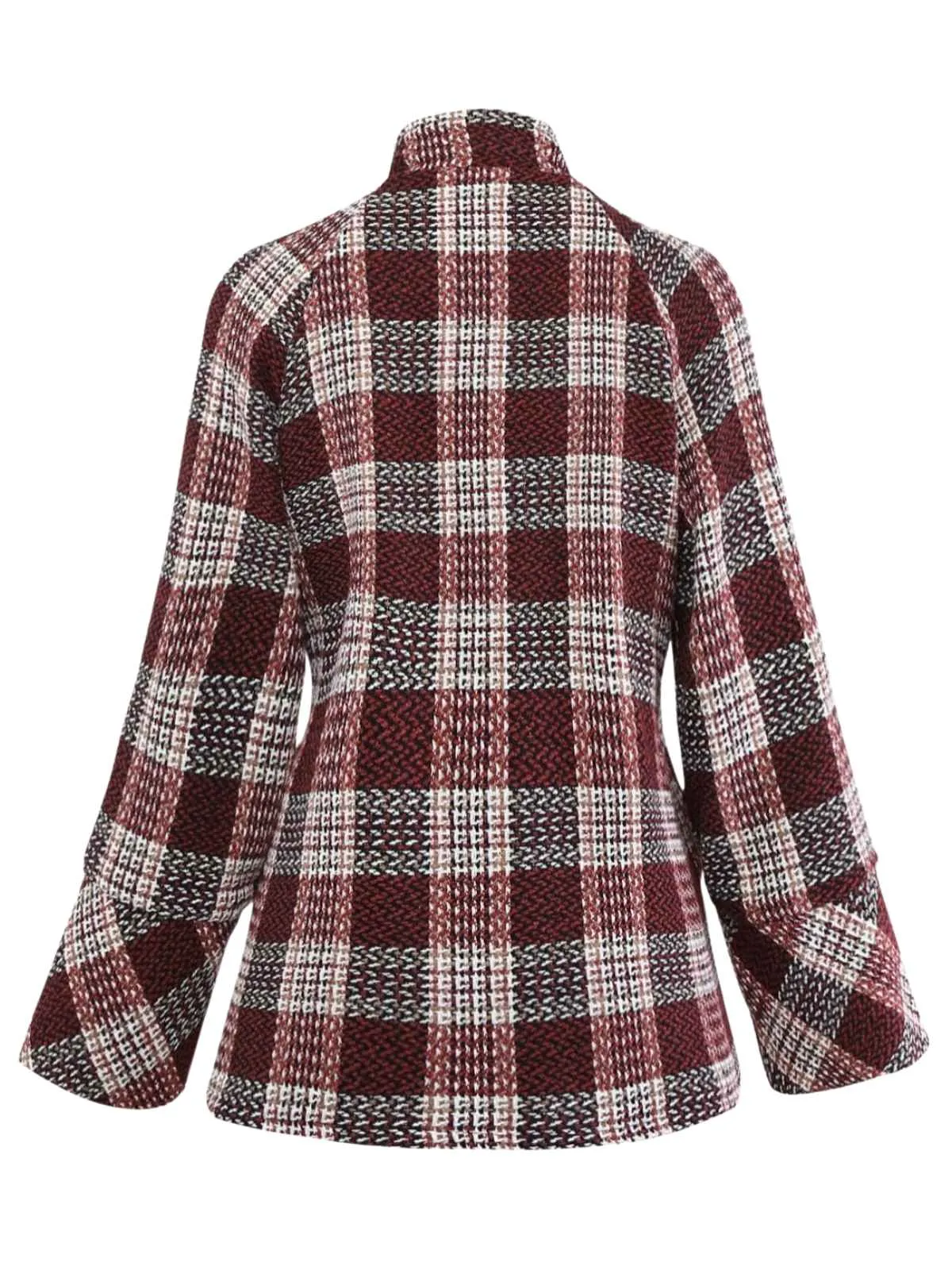 Red 1950s Plaid Tweed Stand Collar Coat sold by Retro Stage product image thumbnail 2