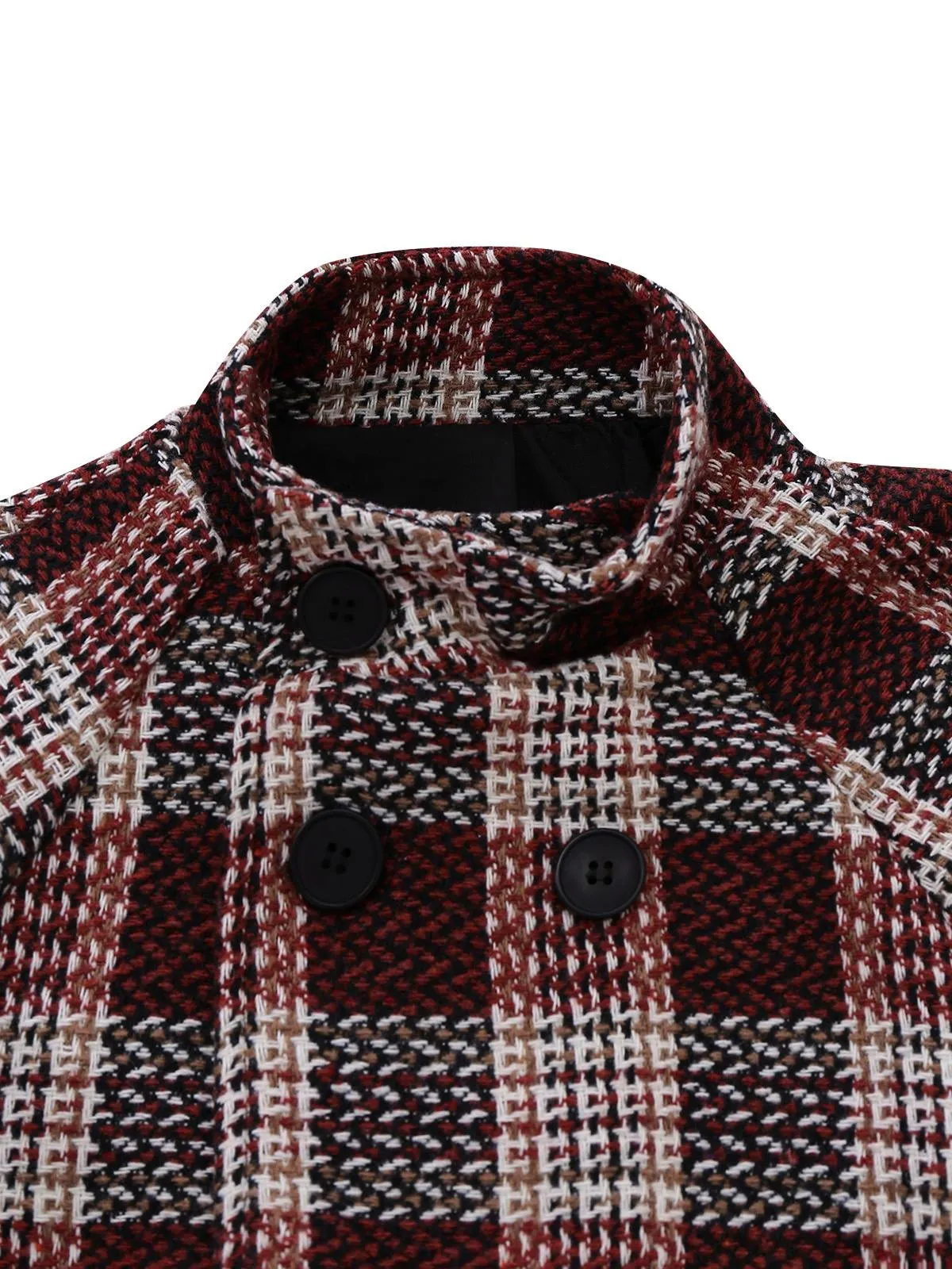 Red 1950s Plaid Tweed Stand Collar Coat sold by Retro Stage product image thumbnail 3