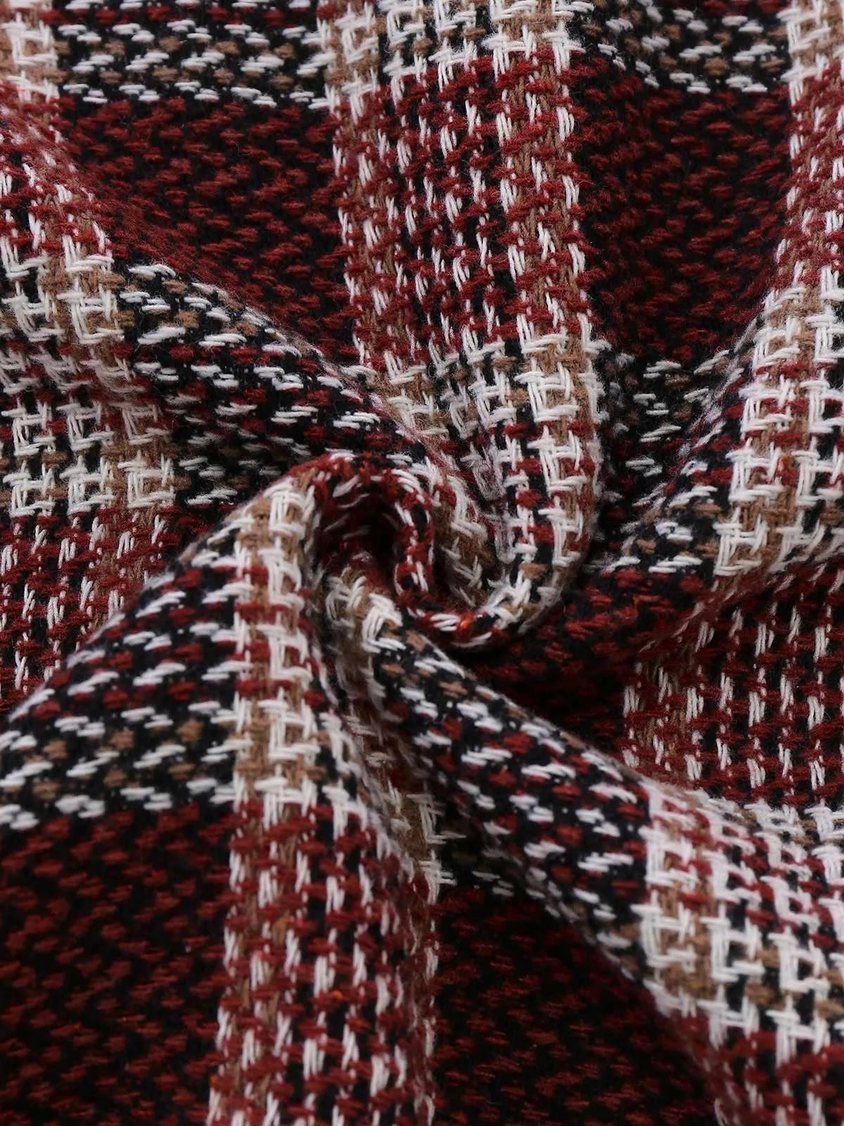 Red 1950s Plaid Tweed Stand Collar Coat sold by Retro Stage product image thumbnail 5