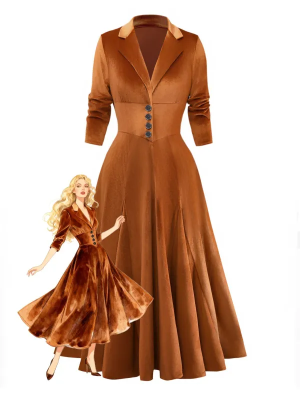 1930s Solid Button Lapel 3/4 Sleeve Dress sold by Retro Stage