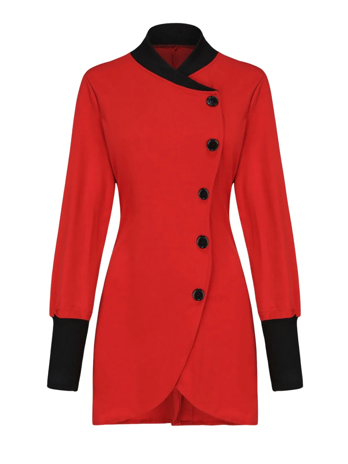 Red 1940s Diagonal Button Stand Collar Coat sold by Retro Stage product image thumbnail 2
