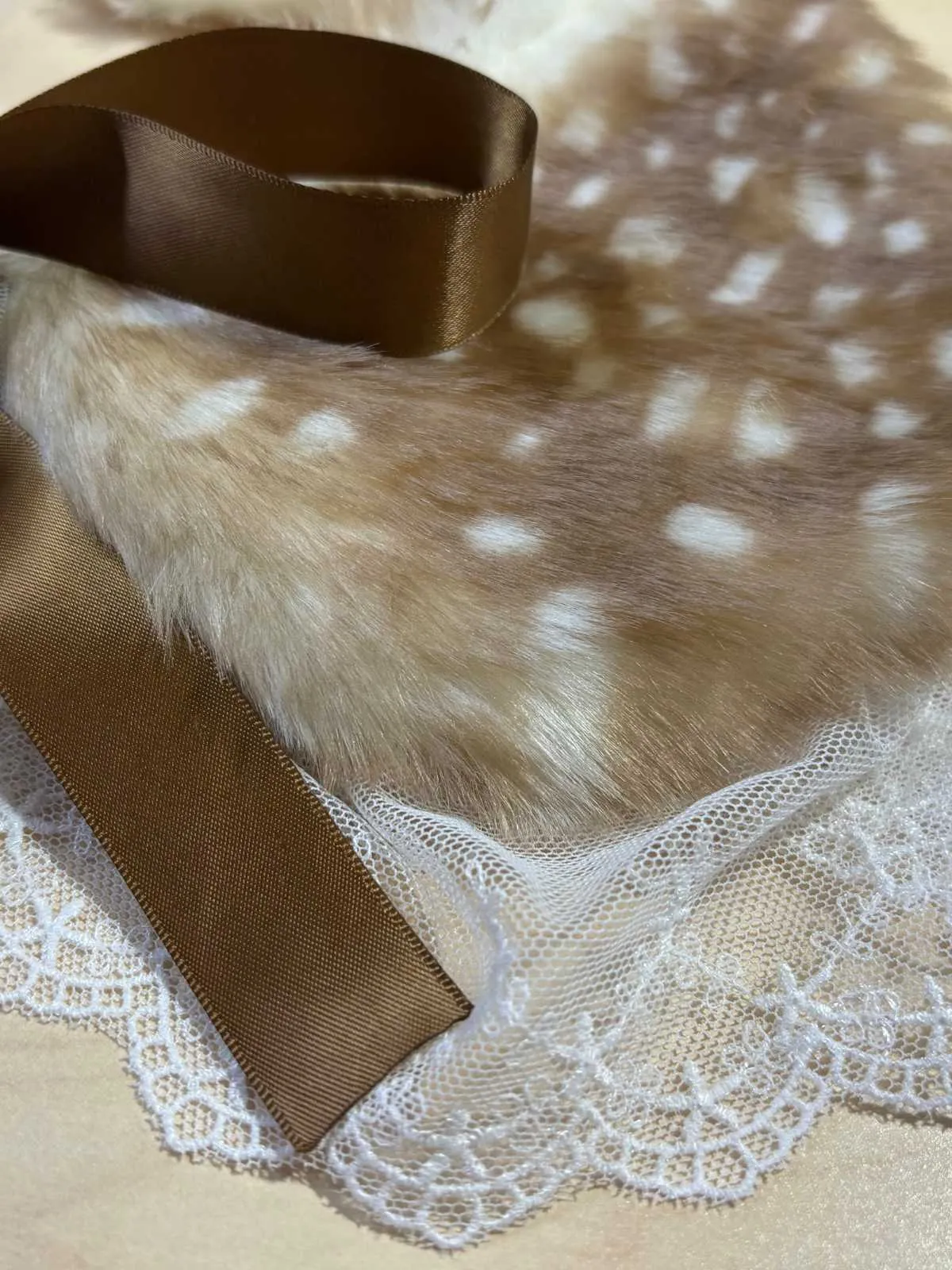 Retro Lace Trim Deer Bow Faux Fur Collar sold by Retro Stage product image thumbnail 4