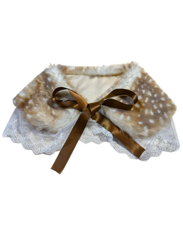Retro Lace Trim Deer Bow Faux Fur Collar sold by Retro Stage