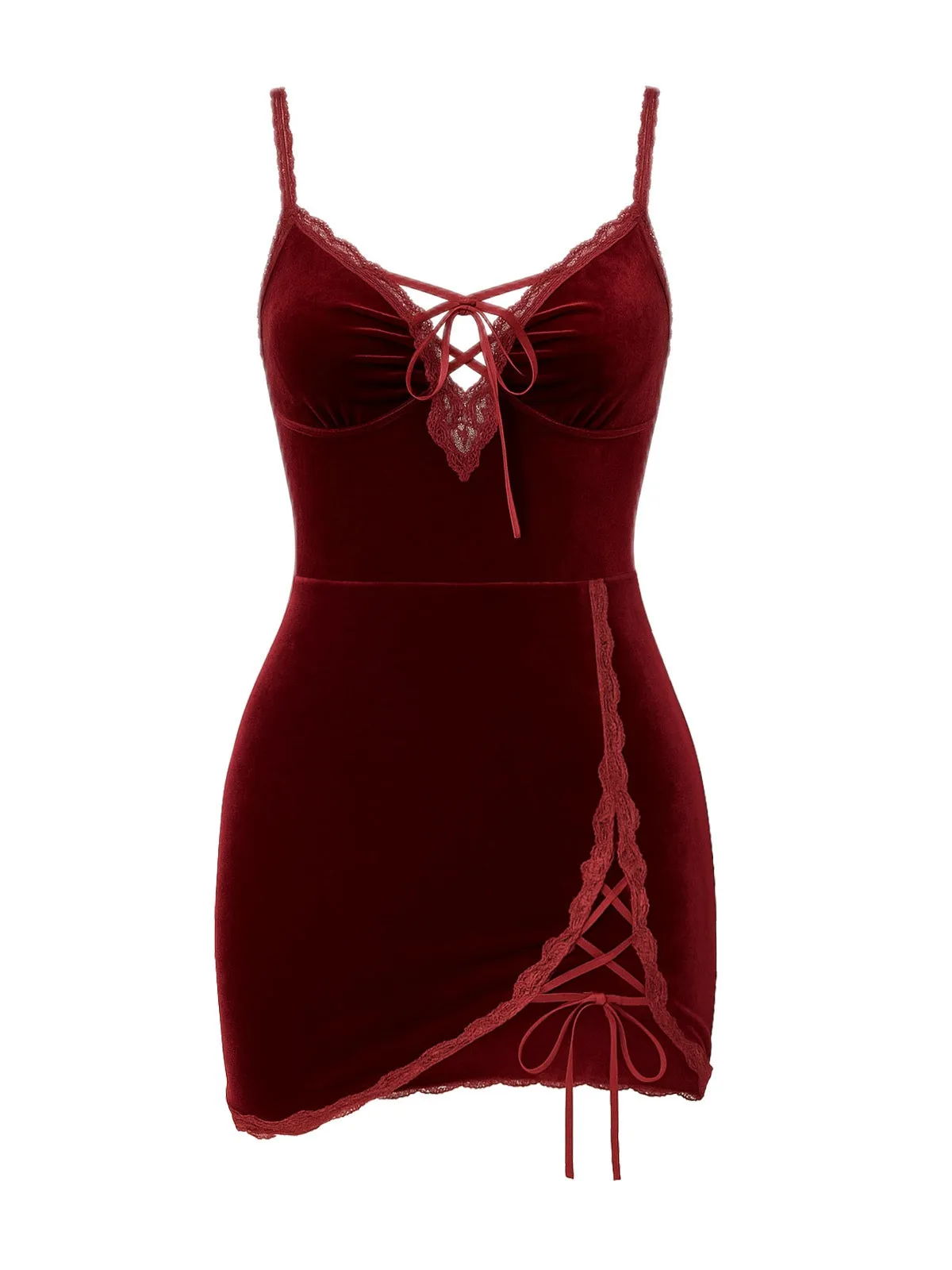 Deep Red 1980s Lace-Up Velvet Strap Nightgown sold by Retro Stage product image thumbnail 2