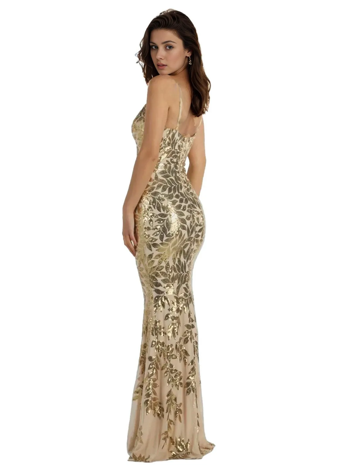 Gold 1920s Leaves Sequined Mesh Fishtail Dress sold by Retro Stage product image thumbnail 4