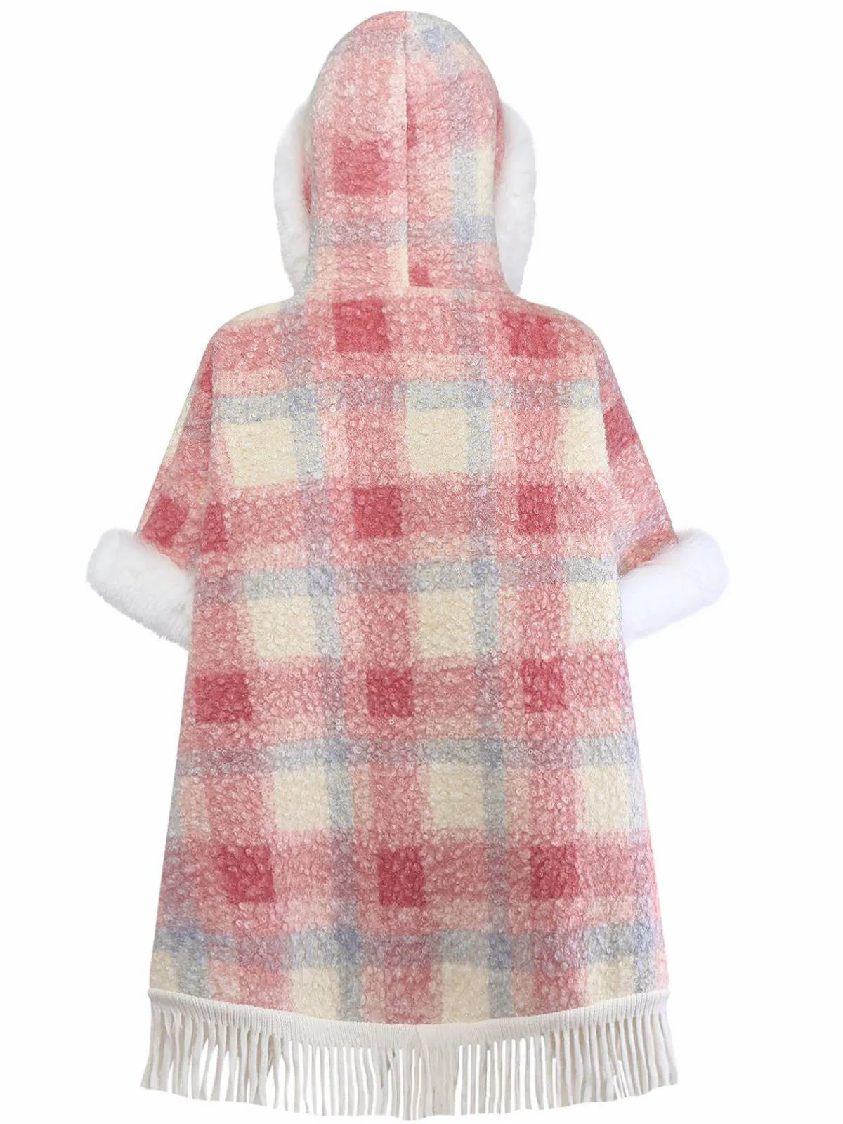 Pink 1930s Plaid Flannelette Fringed Hem Hooded Coat sold by Retro Stage product image thumbnail 5