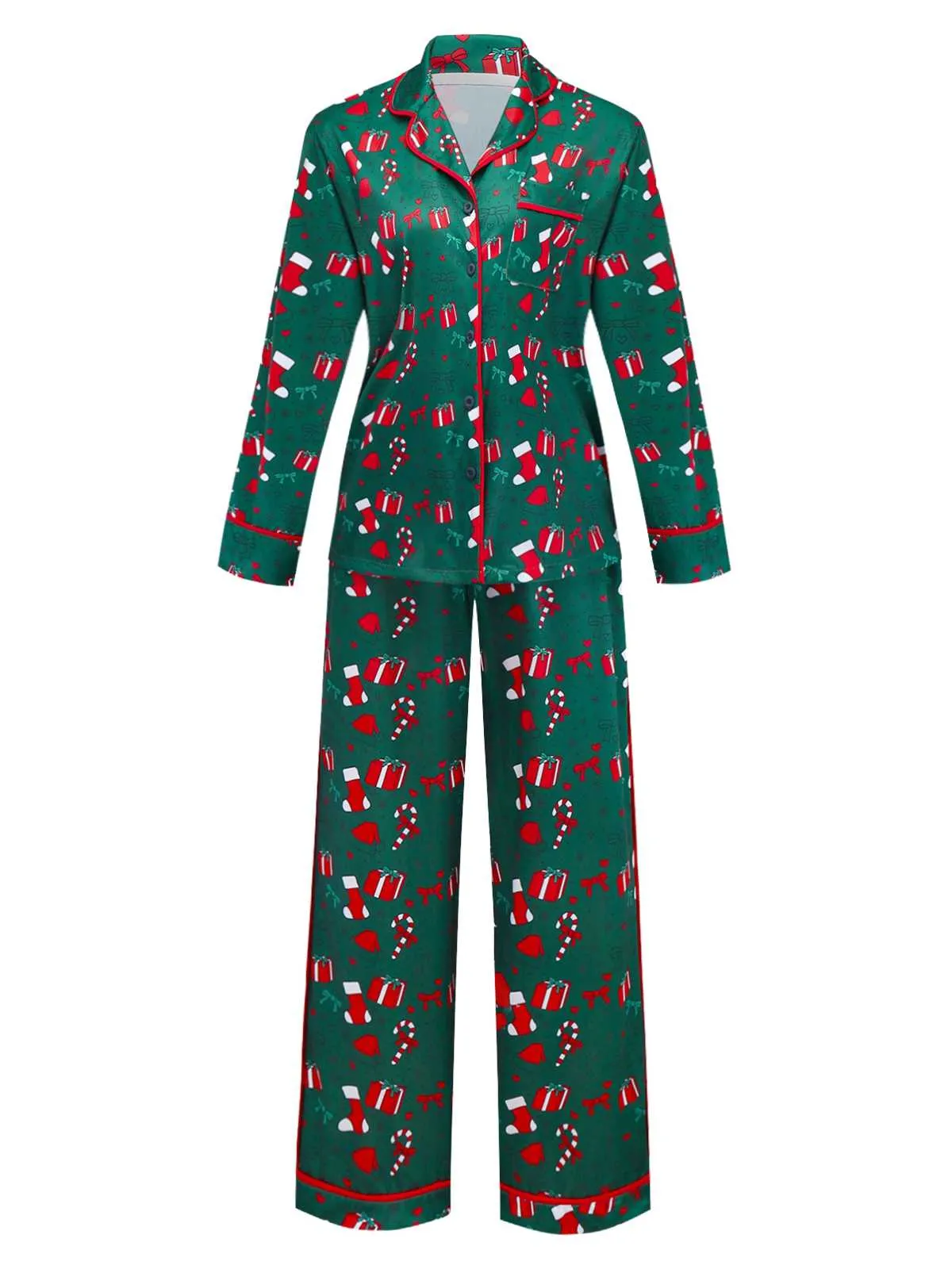 Green 1940s Christmas Print Pajama Set sold by Retro Stage product image thumbnail 2
