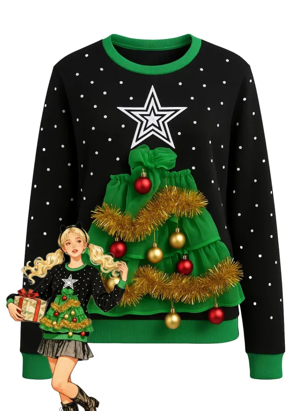 1980s 3D Christmas Tree Sweater With Tinsel sold by Retro Stage