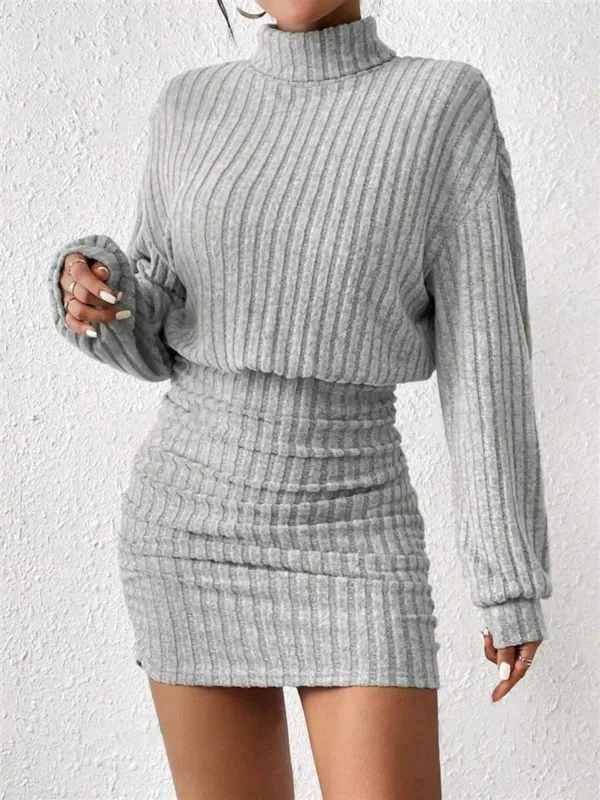 Gray 1960s Ribbed Turtleneck Sweater Bodycon Dress sold by Retro Stage