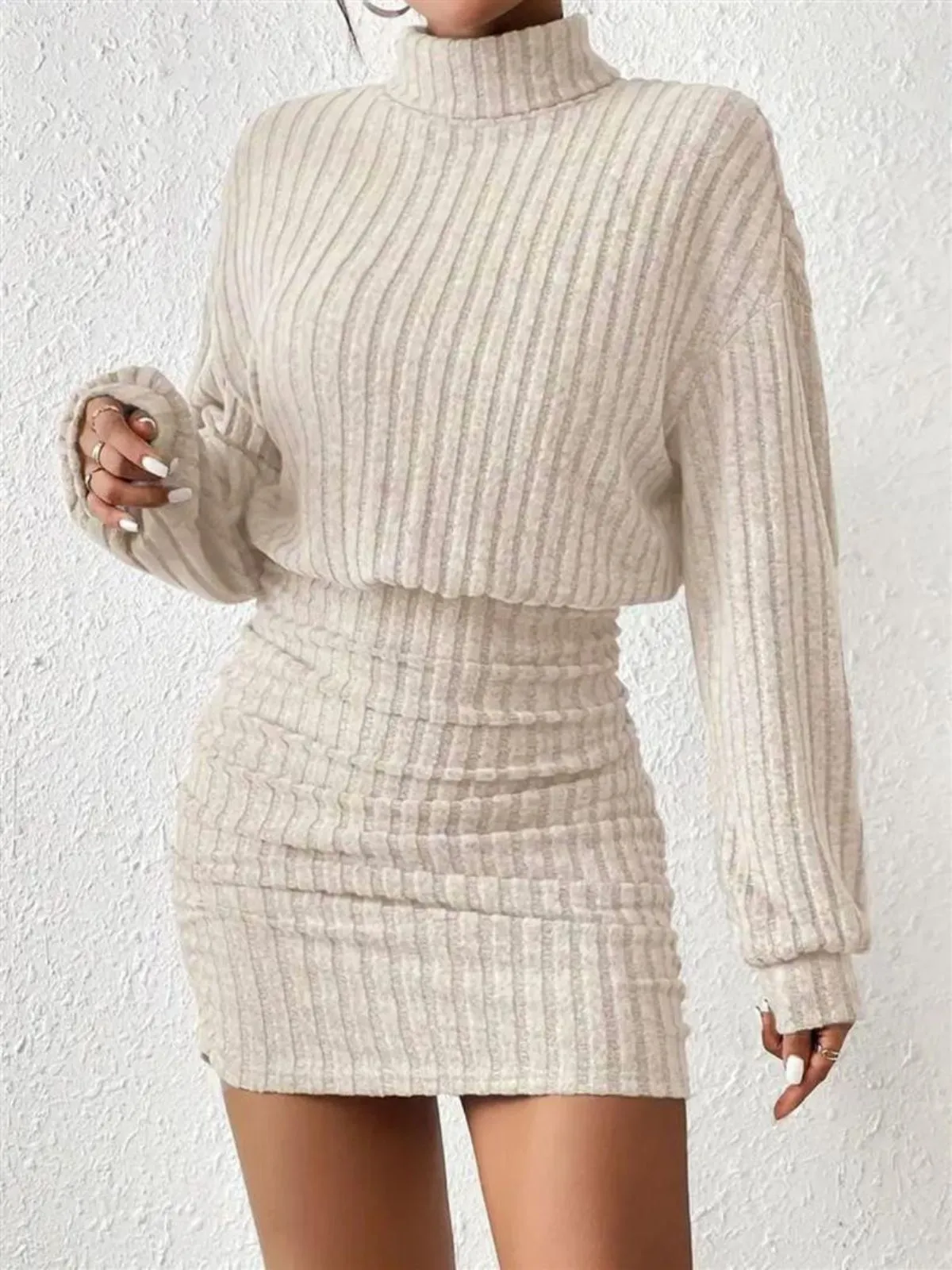 Gray 1960s Ribbed Turtleneck Sweater Bodycon Dress sold by Retro Stage product image thumbnail 5