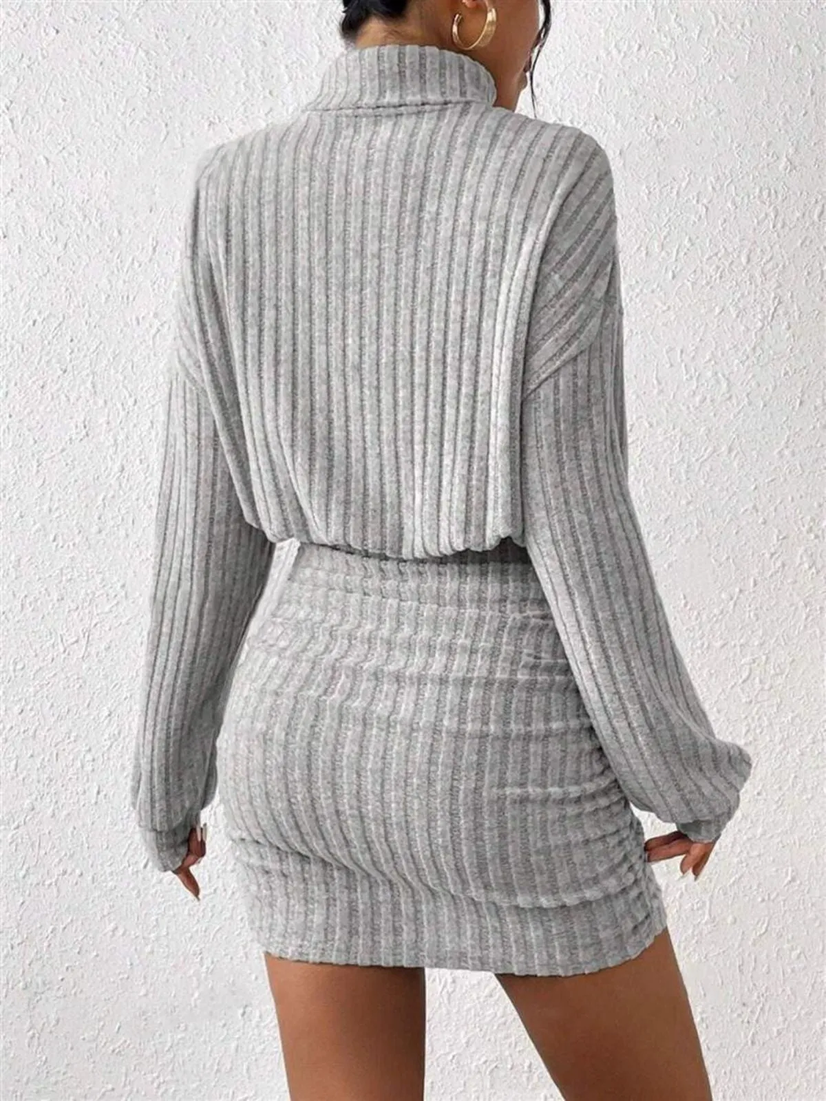Gray 1960s Ribbed Turtleneck Sweater Bodycon Dress sold by Retro Stage product image thumbnail 2