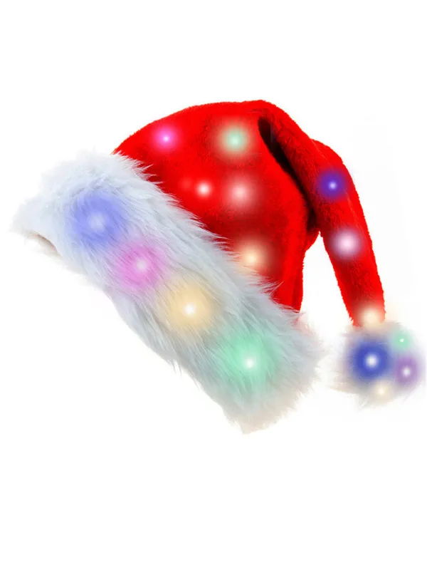Christmas Fluffy Trim LED Santa Hat With Colorful Lights sold by Retro Stage