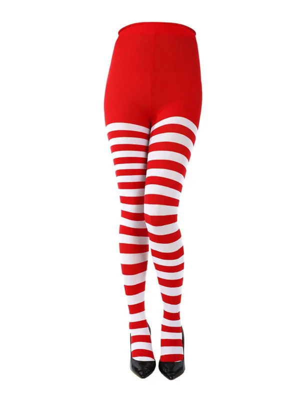 Vintage Striped High-Waisted Christmas Pantyhose sold by Retro Stage