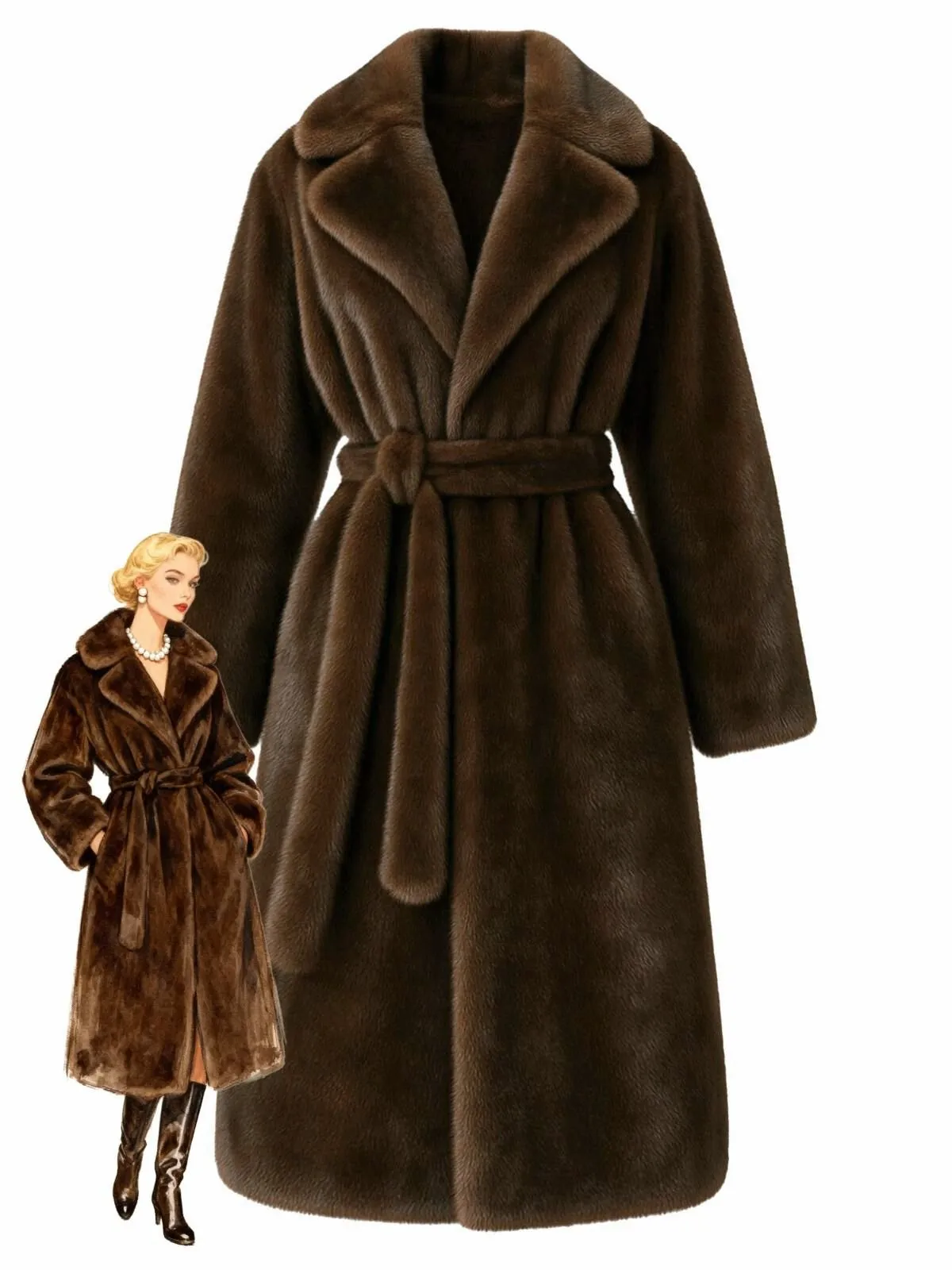 1950s Solid Lapel Artifical Fur Robe Coat sold by Retro Stage