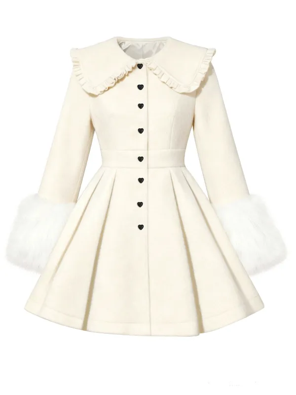 [Pre-Sale] White 1960s Peter Pan Collar Faux-Wool Pleated Coat sold by Retro Stage