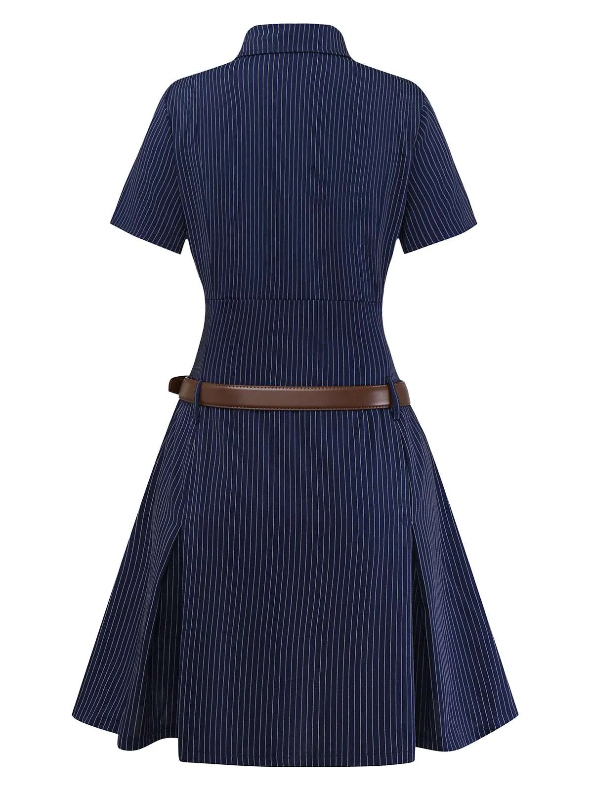 Blue 1970s Pinstripe Pleated Shirt Collar Dress sold by Retro Stage product image thumbnail 5