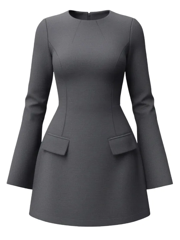 1960s Long Sleeve Faux Pockets Solid Dress sold by Retro Stage