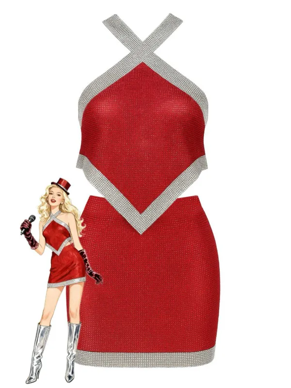 2PCS 1980s Metallic Cross Neck Top & Skirt sold by Retro Stage