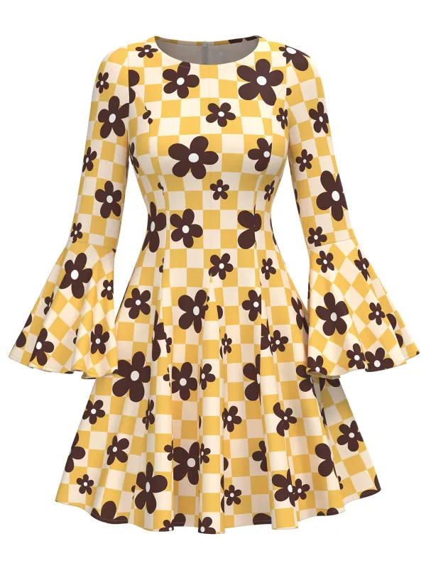 [Pre-Sale] Yellow 1970s Hippie Floral Bell Sleeve Dress sold by Retro Stage