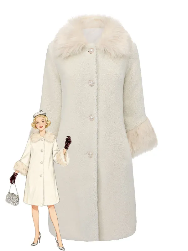 White 1980s Faux Fur Collar Long Coat sold by Retro Stage