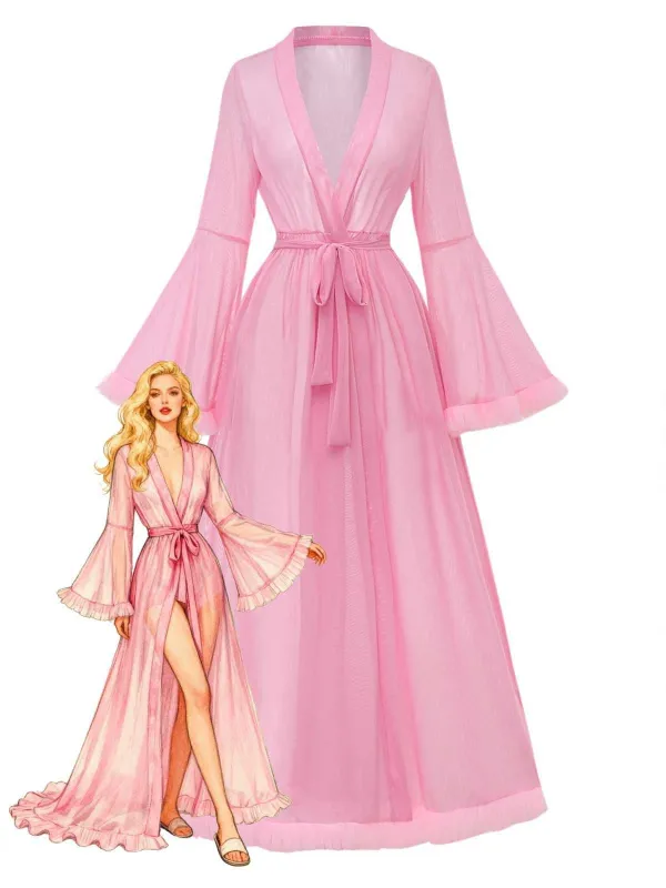 1950s Sheer Flared Sleeve Belted Long Robe sold by Retro Stage