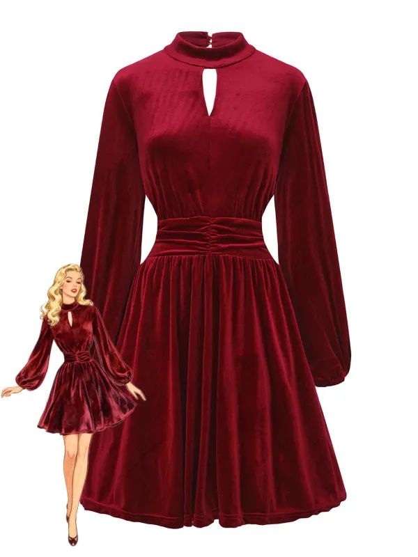 1940s Velvet Cutout Pleated Lantern Sleeve Dress sold by Retro Stage