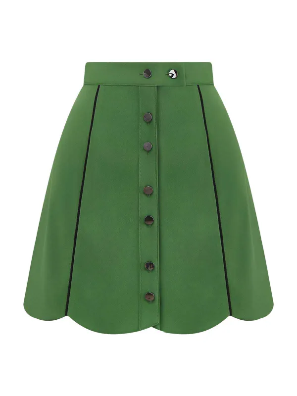 [Pre-Sale] Green 1960s Scalloped Hem Solid Skirt sold by Retro Stage